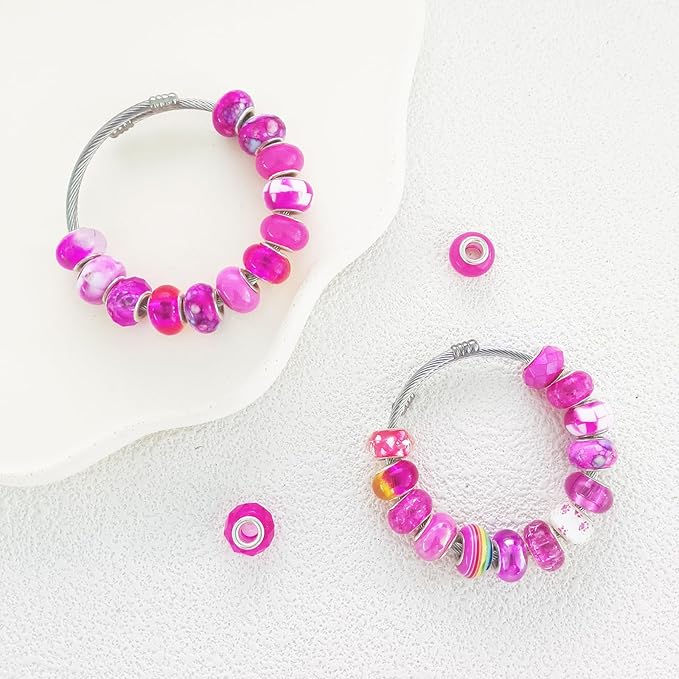 Large Hole Beads Rose Red European Beads for Pens 100 Pieces Assorted Large Hole Fairy Wand Garden Beads Lampwork Craft Spacer Beads for DIY Charms Bracelet Necklace Decoration Jewelry Making Supplies