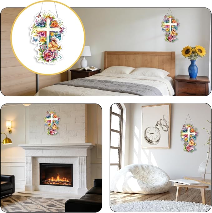 Roneenz Diamond Painting Kits Hanging Pendant, Floral Christ Hanging Diamonds Art kit for Adults, Special Shaped DIY 5D Art Window Decor, Home Garden Room Decor Gifts for Women and Girls