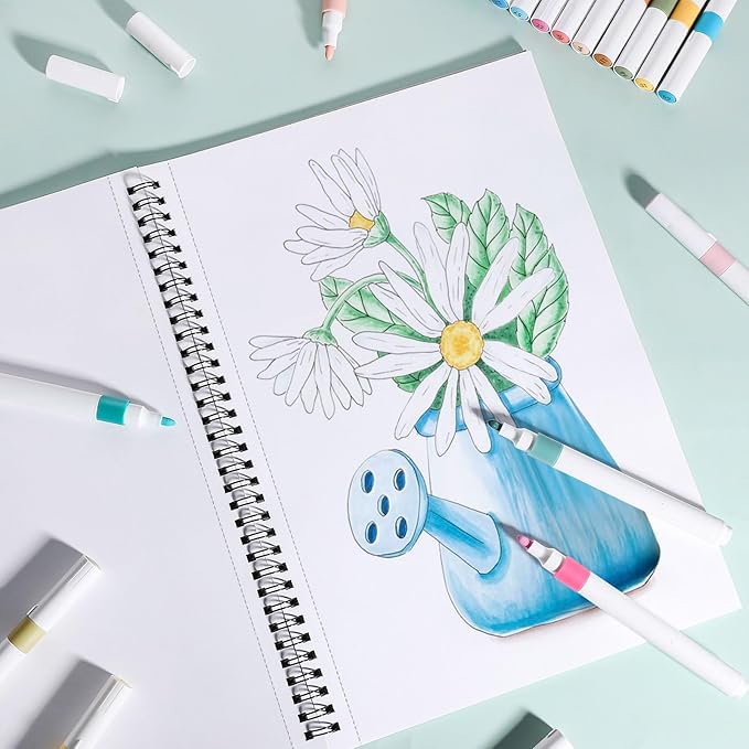 50 Sheets Marker Paper Pad, 8.3×11.7 Inch Bleedproof Art Sketch Pad, 73lb/120gsm Drawing Paper Spiral Sketch Book, Alcohol Marker Paper Painting Coloring Paper for Beginners, Artists, Gift
