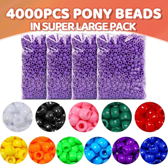 praisebank pony beads, 4000pcs purple, beads for jewelry making, beads for crafts, beads for hair braids.
