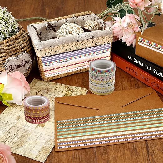 Washi Tape Set 48 Rolls Thin Washi Tape Self-Adhesive Gold Foil Patterns Tape Cute Scrapbook Paper Tape Decorative Tape for Scrapbook Journal DIY Craft Scrapbooking Journal Supplies Gift Wrapping