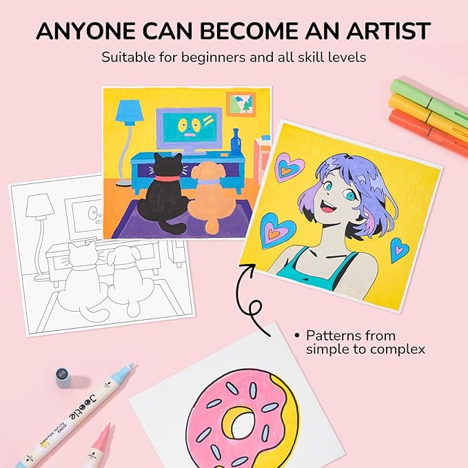 Jootle Coloring Books for Adults Relaxation,23 Sheets (5.9''*6.5'') No-Bleeding Watercolor Coloring Books for Acrylic Marker,150lb(300gsm) Acid-Free 100% Cotton Paper