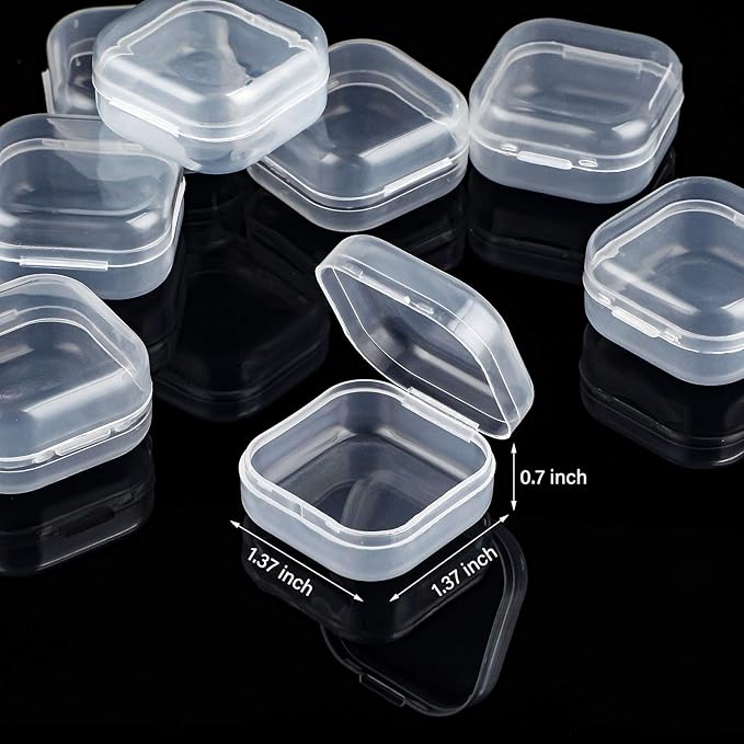 SATINIOR 12 Pack Clear Plastic Beads Storage Containers Box with Hinged Lid for Beads and More (1.38 x 1.38 x 0.71 Inch)