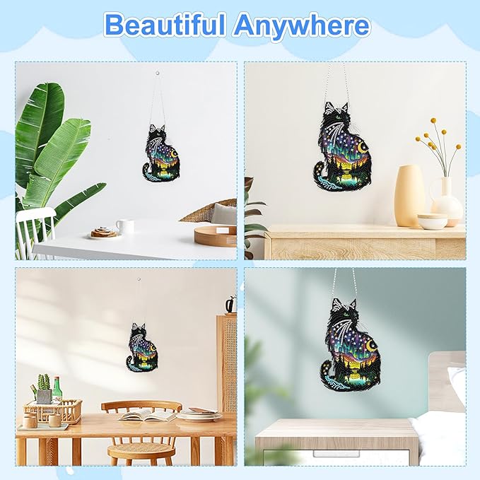 TOSTOG Aurora Kitten Diamond Art Pendant Kits for Adult, Star Diamond Painting Hanging Kit for Beginners, 5D DIY Crafts Gem Art, Waterproof Full Accessories for Home Decor Idea 20 * 20 cm/8 * 8 in