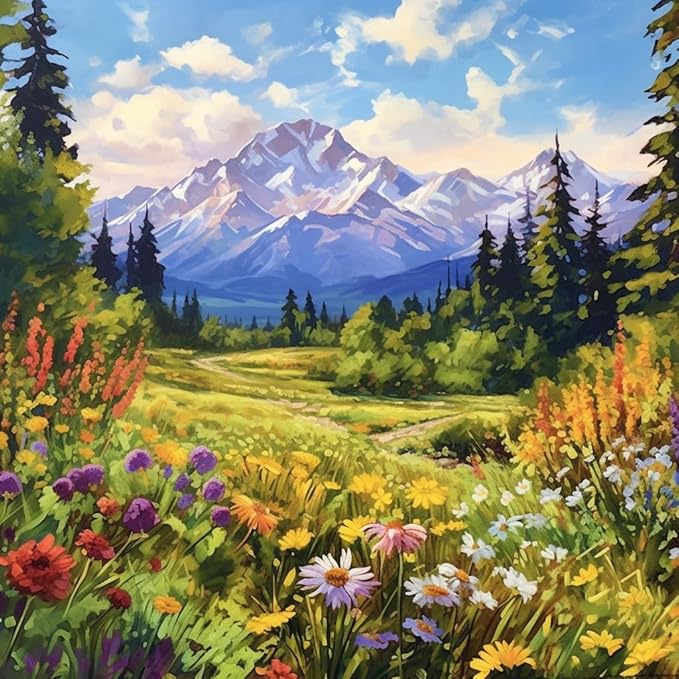 14CT Counted Cross Stitch Kits for Adults Mountain Flowers Advanced Stamped Cross Stitch Kits for Adults (Mountain 4)