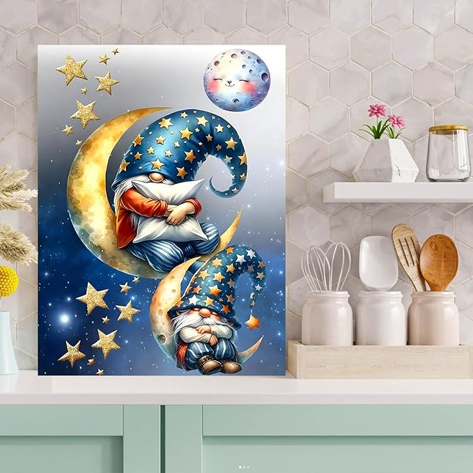 Meothan 5D Diamond Painting Kits for Adults Moon Gnomes Diamond Art Kits for Adoults DIY Full Round Paint with Diamond Dots Gnomes Gem Art Painting Crafts for Home Wall Decor 11.8x15.7inch