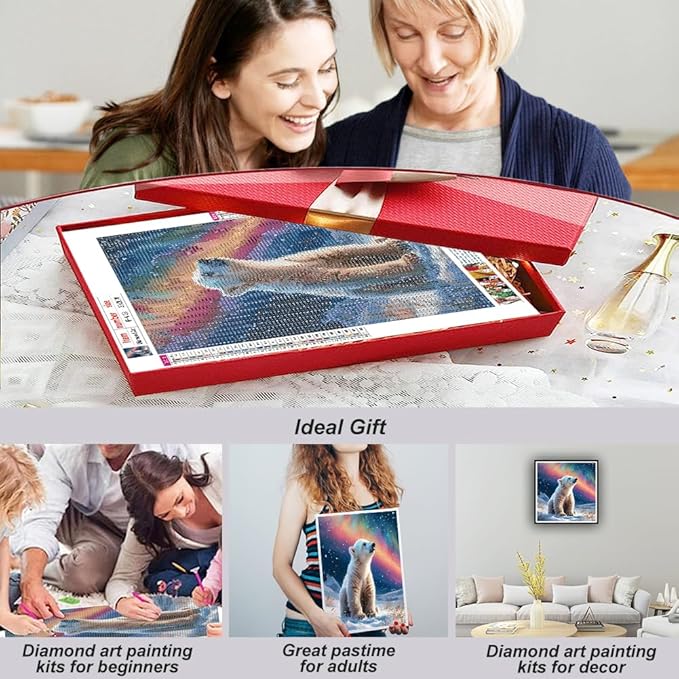 hill froeistung Polar Bear Diamond Art Painting Kits for Adults,Aurora Borealis Diamond Art Kits for Beginners, 5D DIY Round Full Drill Diamond Dots Gem Art Craft for Home Decor Gift 12x12inch