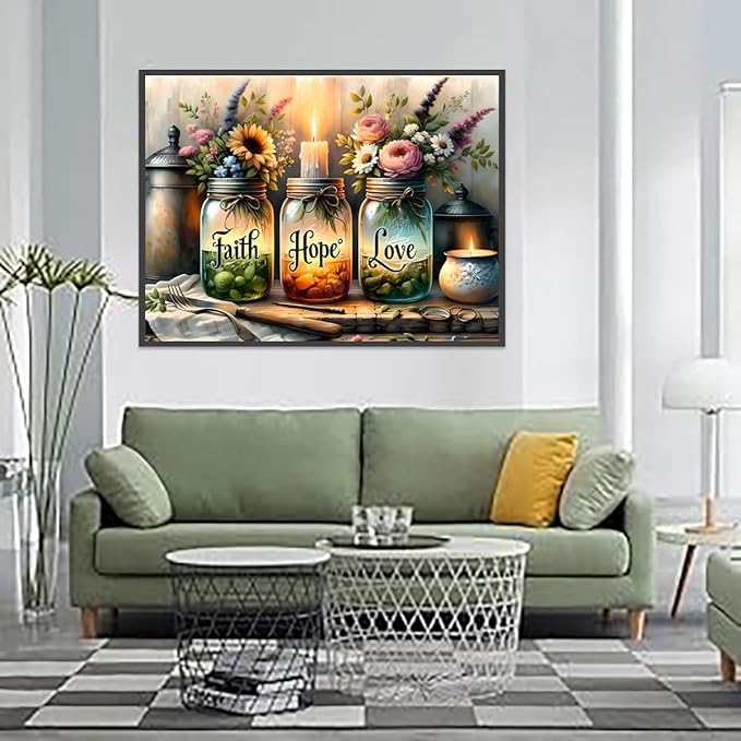Fotasmua DIY Wishing Bottle Paint by Numbers for Adults Beginner, Faith, Hope, Love Paint by Numbers on Canvas, Easy Color Acrylic Painting by Number Kits for Offices and Home Wall Decor 16 X 20 Inch