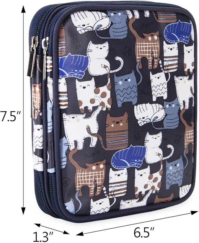 Teamoy Organizer Case for Interchangeable Circular Knitting Needles, Crochet Hooks and Knitting Accessories, Keep All in Place and Easy to Carry, Cats Blue (No Accessories Included)