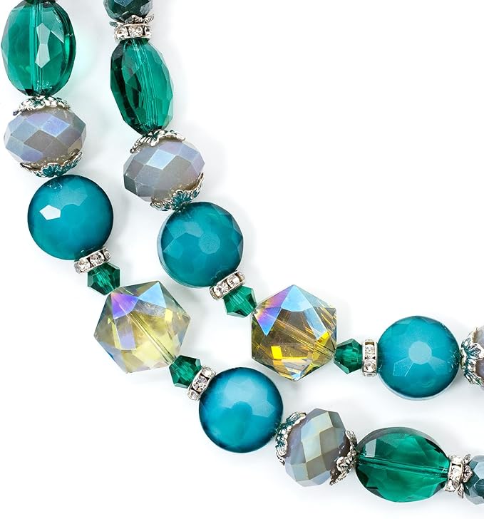 Glass Beads for Bracelets Jewelry Making Adults Keychains Bead Strand Large Unique Crystal Assortment for Craft Rondelle Faceted Flat Crackle Sparkly Bling Cute Pretty Beading Kit (2-pcs Teal)