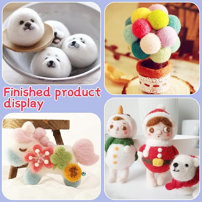 Mayboos Needle Felting Kit, 42 Colors Wool Roving Set, Needle Felting Kit with Felting Tool and Foam Mat Needle Felting Supplies for Home Decoration Felted
