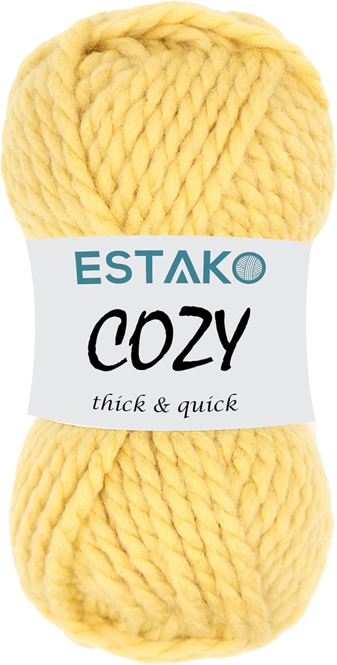 Estako Cozy Thick & Quick Yarn 20% Wool 80% Acrylic Soft Super Bulky Weight #6 Knitting and Crocheting Yarn 3.52 oz (100gr) 65 yds (60 m) (52093-Yellow)