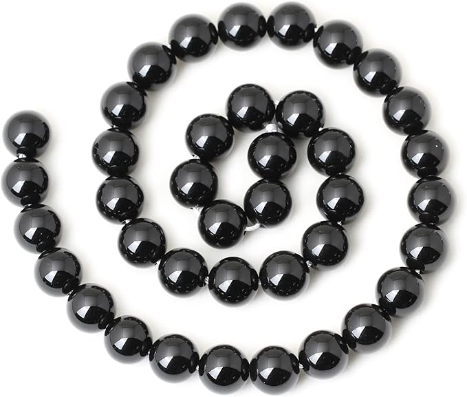 35PCS 10mm Black Smooth Polish Onyx Agate Gemstone Round Loose Beads for Jewelry Making 1 Strand 15"