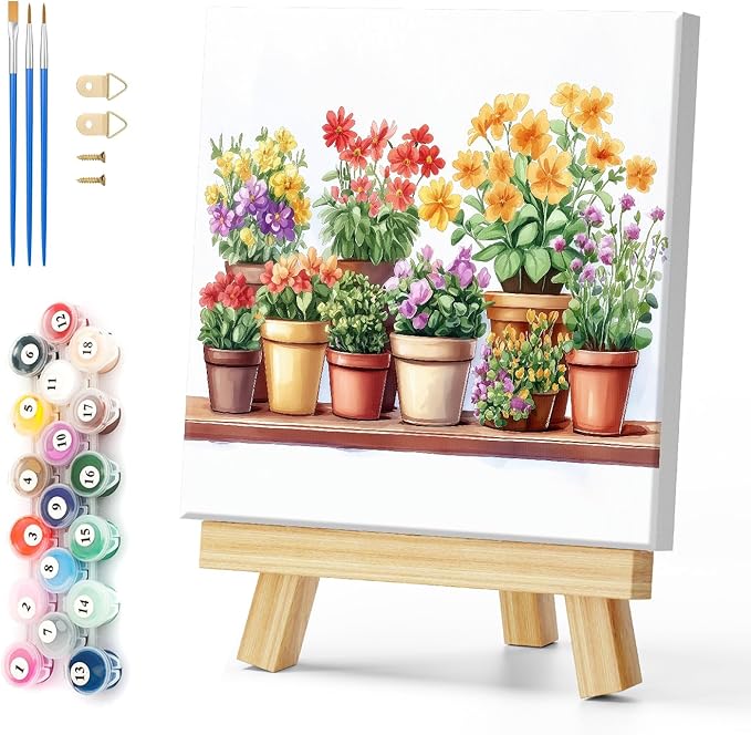 Natuyalo Potted Plant Paint by Number with Frame 12"x12" - Framed Paint by Numbers Kit for Adults Beginners, Flowers Acrylic Painting by Number Kits Framed Ideal Gift