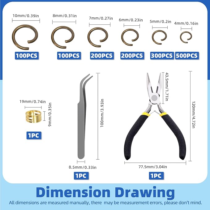 Glarks 1403Pcs 10mm 5mm 4mm 7mm 8mm Open Jump Rings Kit, Iron Round Ring Connectors Nickel Free Bronze O Rings for Jewelry Making Connectors and Necklace Repair