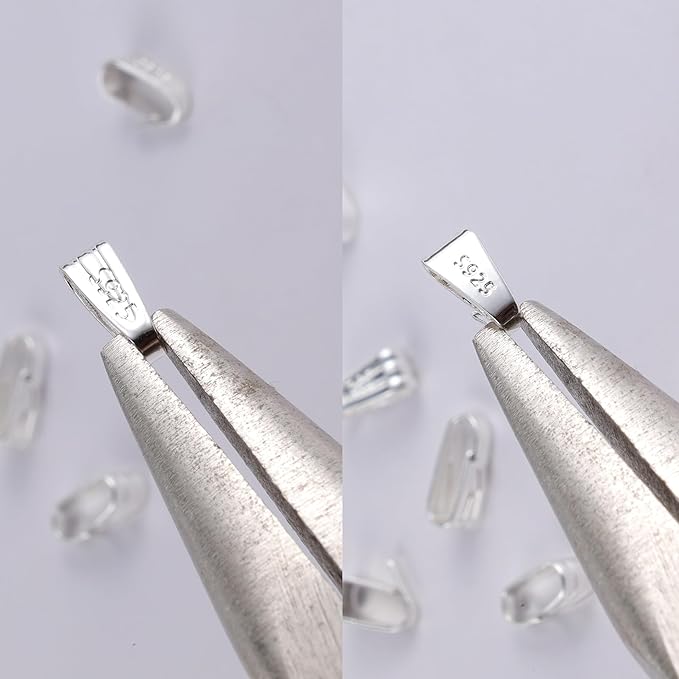 Silver Necklace Pendant Clasp, 8 Pcs Bulk Necklace Pendant Pinch Bail Jewelry Clasps Bracelet Charms Connector Sterling Silver Findings Pinch Clips Snap Bails for Jewelry Making