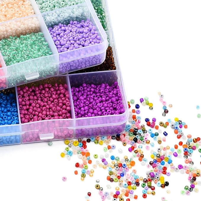 38660 Pcs 2mm Glass Seed Beads Jewelry Making Kit, 2 Boxes 48 Colors Small Bead Friendship Bracelet Set with Pendants, Letter Beads & Elastic Cord, Gift for Craft Enthusiasts