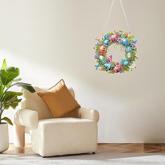 MOGTAA Easter Egg Diamond Art Hanging Kits for Adults Beginners, Flowers Diamond Art Suncatchers, 5D Special Shape Butterfly Diamond Painting Window Pendant Kit for Home Garden Wall Decor