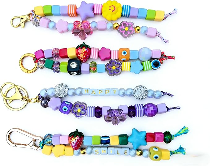 Keychain Making Kit 300PCS Complete Set for Adults Beginners DIY Bead with Resin & Acrylic Charms Bag Charm Kit Birthday Party Favors Gift