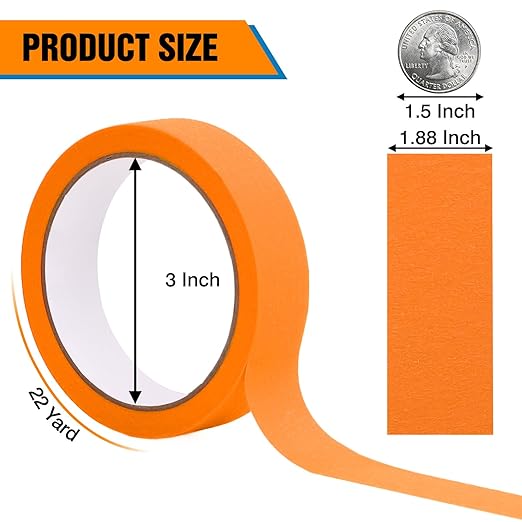 HongWay Masking Tape 1 Inch, 6 Rolls x 22yd (132yds in Total) Painters Tapes for Painting Labeling Arts Crafts, Easy Removal, No Residue (0.94in Orange)