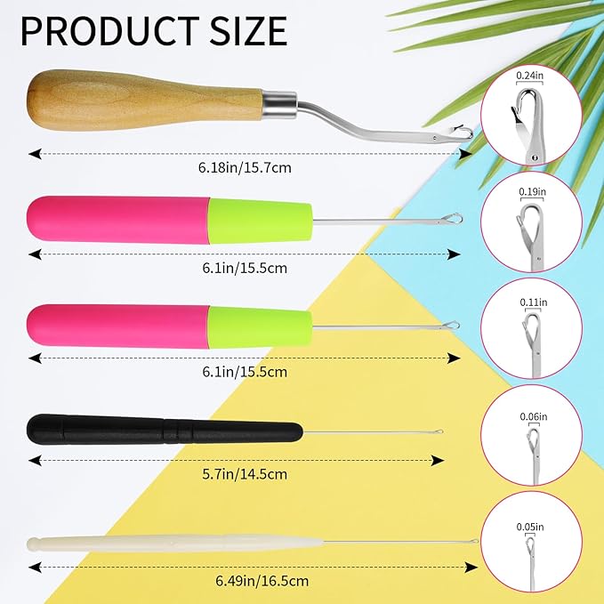 5PCS Latch Hook, Different Sizes Small Crochet Hooks Needle for Braid Hair, Scarf Carpet Making and Other Crafts