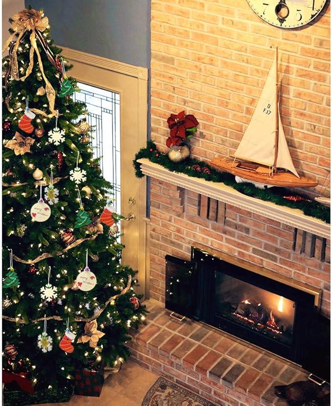 Hidreas 40PCS Christmas Crafts Unfinished Wooden Christmas Ornaments Kit, DIY Ornaments Crafts with Colorful Bells and Wax Rope for Holiday Decoration and DIY Craft Making