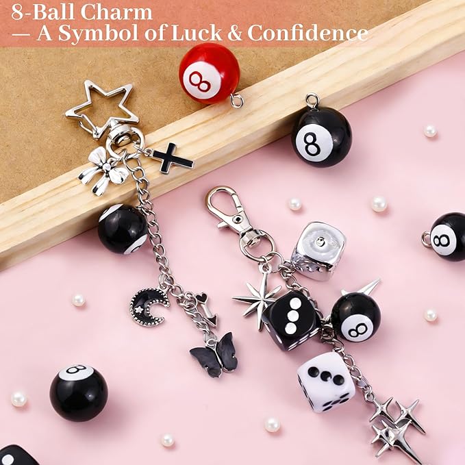 Wurosi 945 Pcs Bag Charm Kit, Charms Lip Gloss Keychain Making Kit, Beaded Keychain Making Kit, Y2K Keychains, 8 Ball Dice Charm Keychains, DIY Customizable Crafts Key Chains(Gold & Silver)