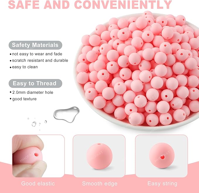 160Pcs 12mm Silicone Beads for Keychain Making Bracelet Necklace, Bulk Round Silicone Beads for Pens(Candy Pink)