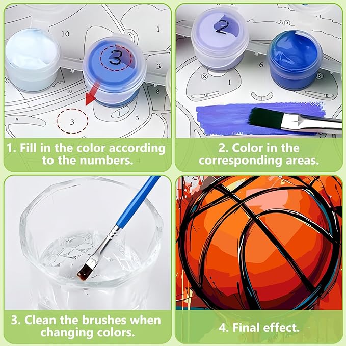 Reivworl Paint by Numbers Kit for Kids - with Frame and Easel, Basketball Paint by Number Kids Age 6-8-12 Boys Girls, Paint by Numbers for Gifts and Decor (9.5X12Inch)