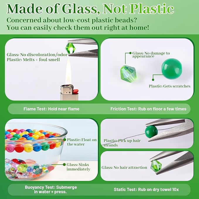 2000 Pcs Glass Beads for Jewelry Making –High Shine, Faceted Cut Crystal Sun Catcher Beads, DIY Bracelet Necklace Earring Craft Kit and Lamp Decor with Organizer Box for St. Paddy's Day, Green