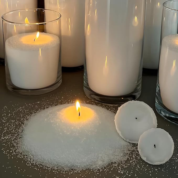 NICEME Snow Pearled Candles - 12Oz Customized Powdered Candle Sand Pourable Refillable White Pearled Candle Wax Long Lasting All Natural for Halloween Thanksgiving Christmas Wedding Party (No Wick)