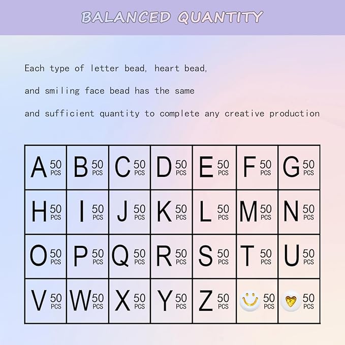 1400pcs Letter Beads Gold Alphabet A-Z and Smiley Heart Beads White Acrylic for Jewelry Making Bracelet