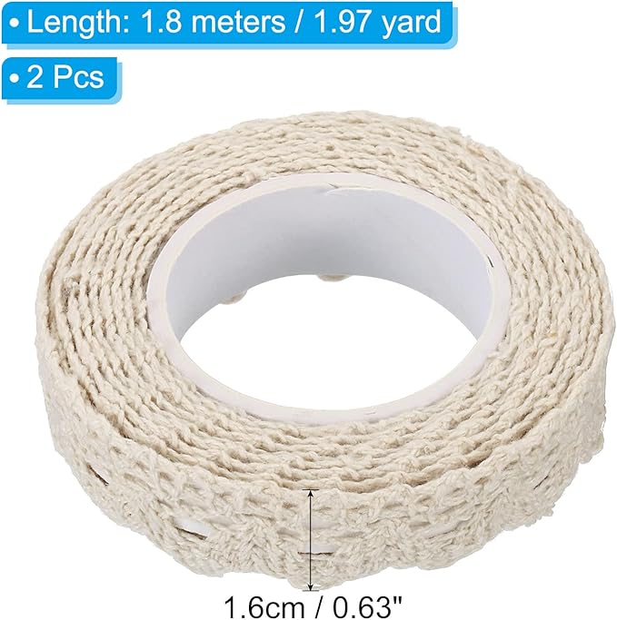 PATIKIL Lace Ribbon Self-Adhesive Lace Tape, 2 Rolls Cotton Masking Sticker for Detailing Accent Wall Decor Art, Beige