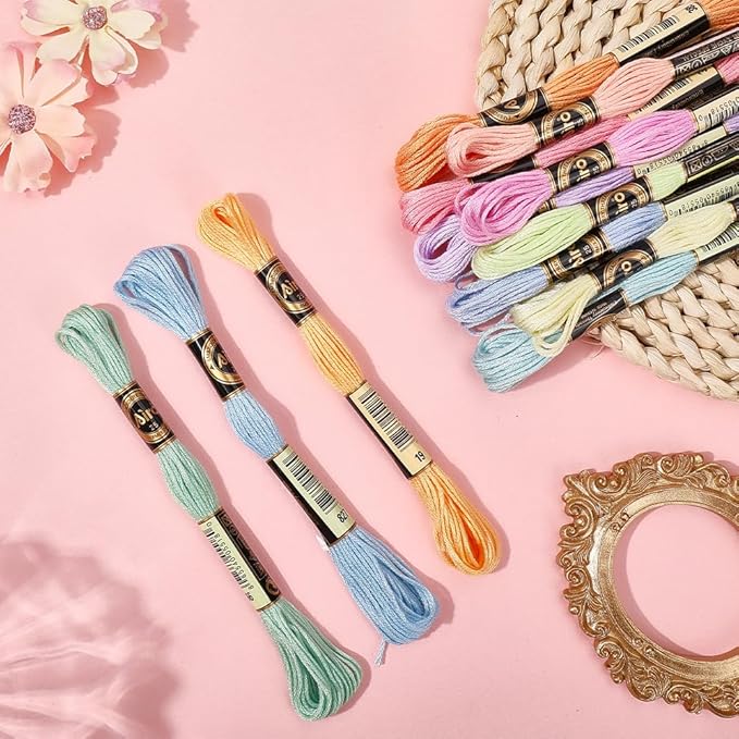 12 Skeins 105 Yards Embroidery Floss Cross Stitch Threads 6 Ply Variegated Macaroon Friendship Bracelet String Floss Threads Bulk for Jewelry Making Bracelet Knitting Stitching Craft Supply