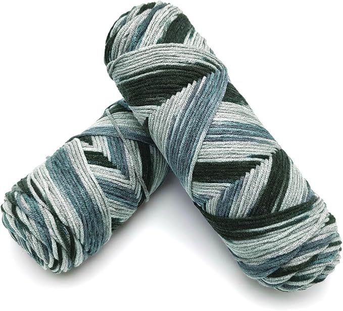 5-Ply Variegated Yarn 200g/2pcs, Acrylic 100%, Chunky Weight 2.5mm, Soft & Cozy, Vibrant Colors, Full Hand Feel for Knitting Sweaters, Scarves, Shawls, Hats (6#Black Grey)