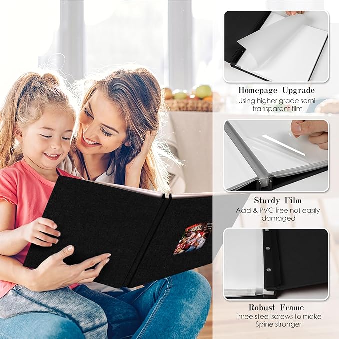 Spbapr Large Photo Album Self Adhesive 4x6 5x7 8x10 10x12 Pictures Magnetic Scrapbook Blank Linen Cover DIY Album with A Metal Pen 13.2"x12.8"40pages