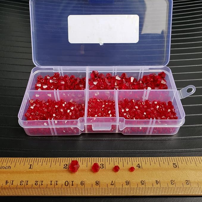 Red Bicone Glass Beads for Jewelry Making, Faceted Crytal Spacer Beads for Bracelet Necklace Earring (3mm 4mm 6mm 8mm Mixed Sizes, 1040pcs)