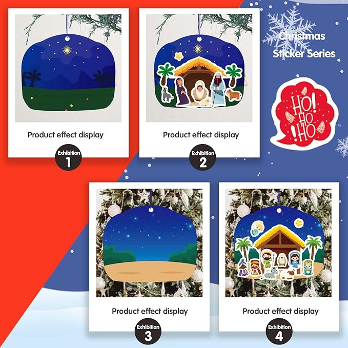 christmas nativity craft kit for kids, make a nativity scene hanging ornament sticker kit, jesus birth stickers, christian religious bible scene party favor home classroom activity(24 sets)