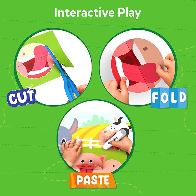 skillmatics scissor skills activity book - snip snip animals, 25 fun cutting & creative activities for preschoolers, 2 child-safe scissors, felt craft kit, gifts for kids ages 3, 4, 5, 6, 7