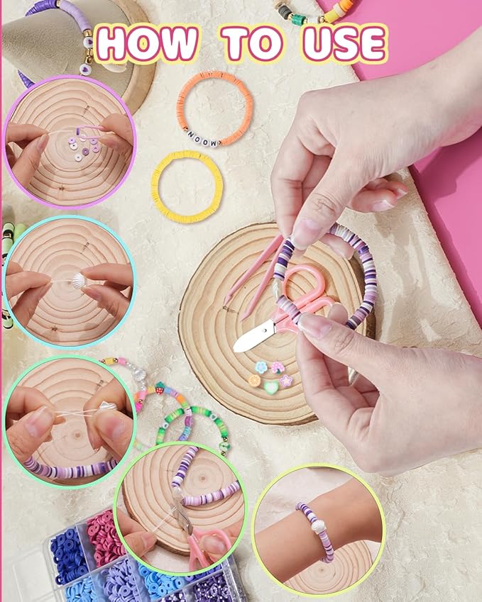 BestNow Clay Beads Bracelet Making Kit 168 Colors Flat Polymer Heishi Beads Set for Friendship Jewelry Making with Pendant Charms Crafts Gifts for Girls Ages 6 7 8 9 10 11 12 Kids Adults