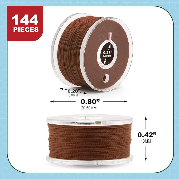 Mandala Crafts 144 Brown SA156 Prewound Bobbins for Singer Sewing Machine -15J SA156 Prefilled Bobbin Thread for Brother Sewing Machine and Embroidery