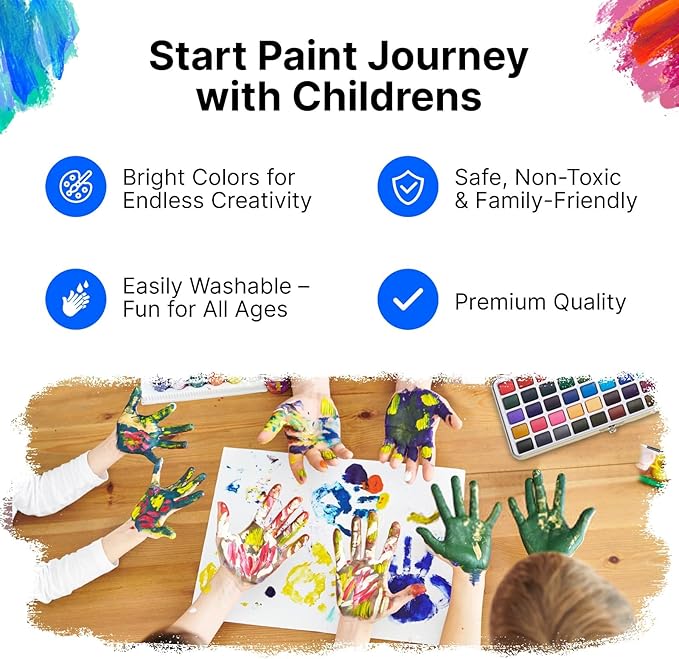 Watercolor Paint Set - 100 Colors with Metallic, Macaron & Fluorescent Shades - Washable, Non-Toxic Portable Paint Kit with Water Brush, Palette & Case - Painting Supplies for Beginner & Professionals