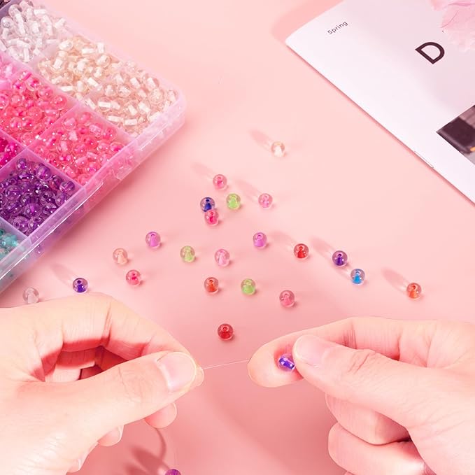 XSEINO 24 Colors 1200PCS Core Filled Glass Beads Kit 6mm DIY Craft Glass Beads, Fit for Bracelets, Jewelry Making, Necklace