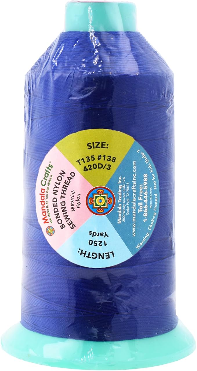 Mandala Crafts Size 138 420D T135 Bonded Nylon Thread - Royal Blue 1250 YDs Tex 135 Heavy Duty Sewing Threads for Leather, Jeans, Weaving, Outdoor Marine Upholstery