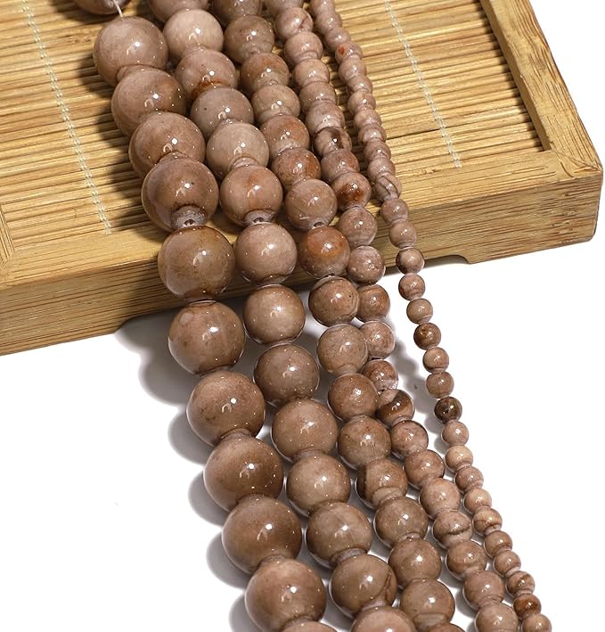 Stone Beads, 60pcs Brown Persian Agate, 6mm Round Loose Beads for Jewelry Making, Bracelets, with Bag, String & Card