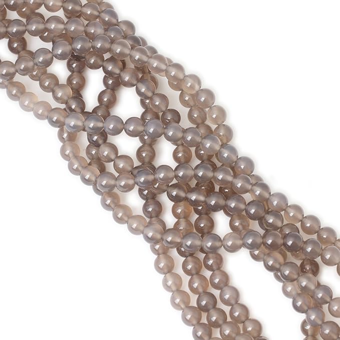 45PCS 8mm Smooth Surface Grey Agate Round Loose Beads Energy Stone for Jewelry Making 1 Strand 15"