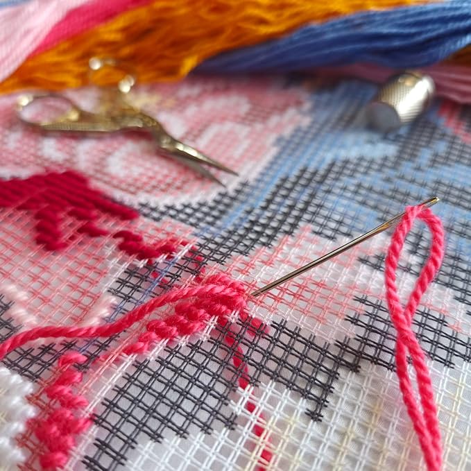 Brvsk Tapestry Embroidery Kit for Adults and Beginners — Peony 16″ × 16″ with Clear, Precise Printed Design on Cotton Canvas; Includes 2 Needles, Yarn, and Easy-Read Chart