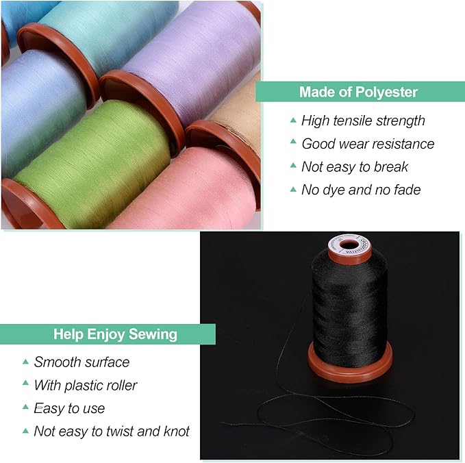 uxcell 40D/2 Sewing Thread 1100 Yards Polyester Household Sewing String Hand Stitching Polyester Cord for Clothing Stitching Shoe Bag Repairing DIY Craft Black
