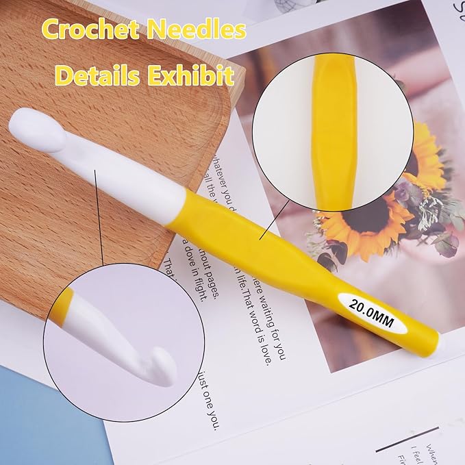 Hobekoee 20mm Large Crochet Hook,Huge Crochet Hooks for Chunky Yarn,Extra Long Crochet Hooks with Soft Ergonomic Handle,Giant Crochet Needles for Crocheting Yarn,Wool Roving