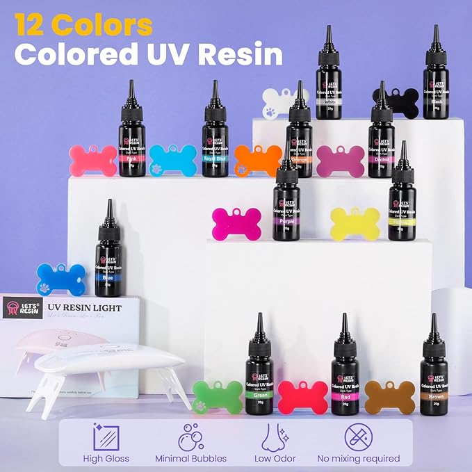 LET'S RESIN All-Inclusive Keychain Making Kit, 12-Color UV Resin with Keychain Molds Silicone, UV Light, 6 Styles Flower and Heart Open Bezels for Resin, Jewelry Making Kit for Beginners, Craft Decor